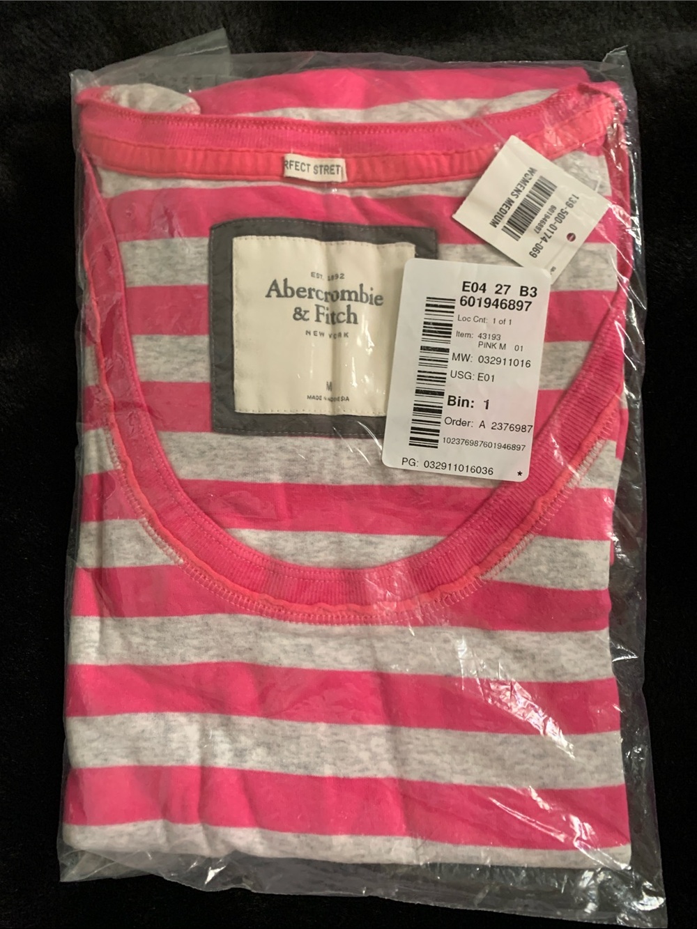 Abercrombie & Fitch Hot Pink & Light Gray Striped Tee